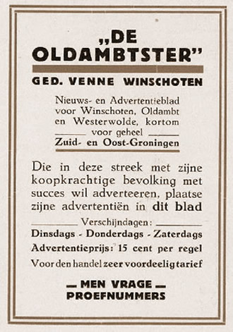 De Oldambster is hier in de aanbieding (1922).